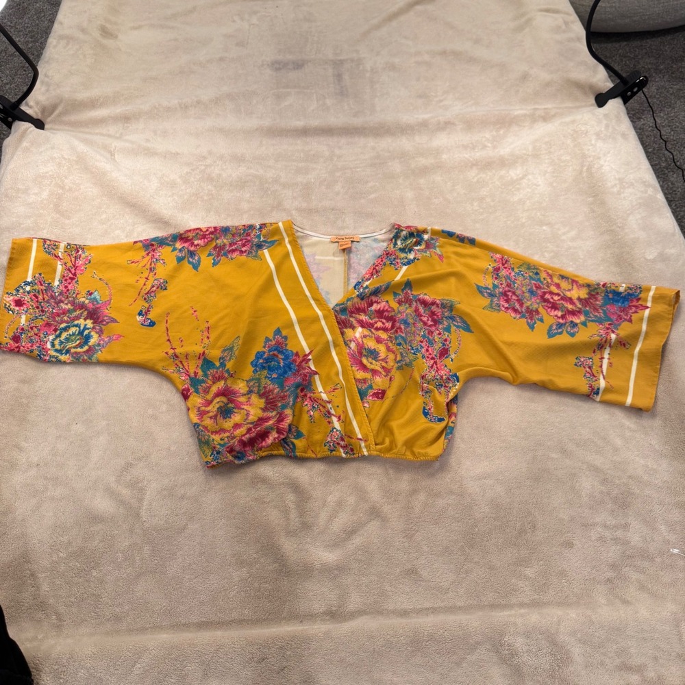 Flying Tomato Boho Floral Wrap Kimono Sleeve Crop Top Festival Summer Beach Sz L - Picture 2 of 13